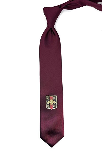 La Pescara Claret Red Plain Fly Emblem Printed Tie Kk11684