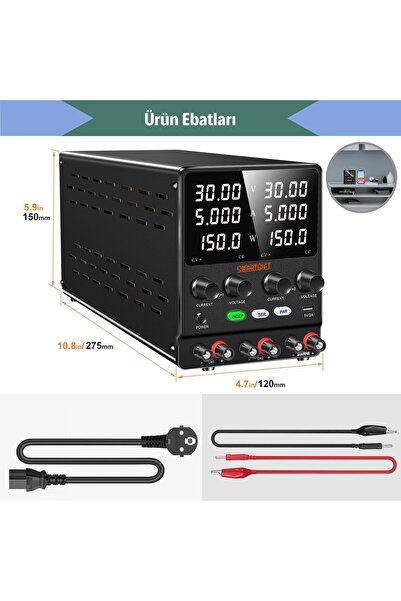 SMARTGIFT 0-30V/10A-60V/10A-30V/20A Ayarlanabilir Dc Güç Kaynağı Voltaj Regülatörü Çift Çıkışlı SİYAH