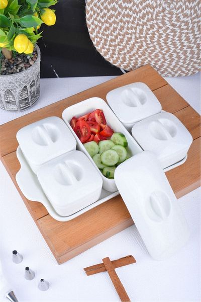 Sezka Life 5-Piece Luxury Stand and Lid Presentation Bowl, Breakfast Bowl, Snack Bowl