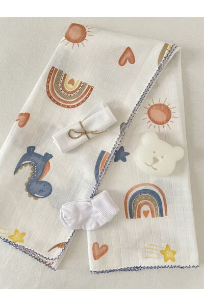 MASALBABY بطانية موسلين متعددة الأغراض 80x90 سم مع جوارب مجعدة وإسفنجة حمام و...