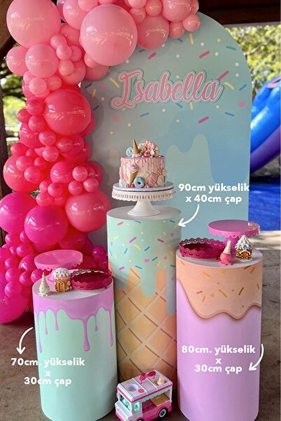 Partimugi Doğum Günü Partisi Strafor Köpük Silindir 3'lü Matruşka Set Tasarım...