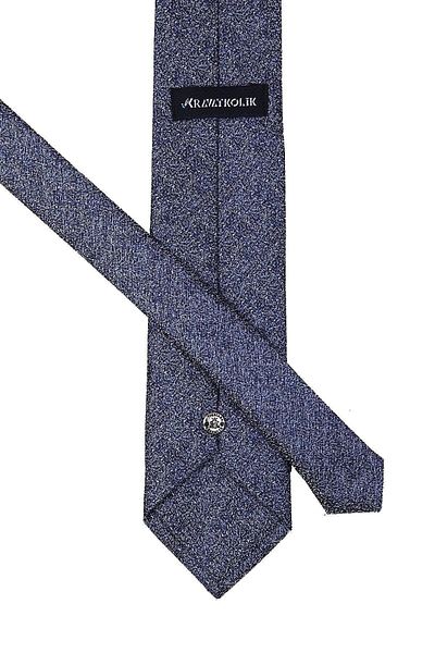 Kravatkolik Men's Navy Blue Sand Pattern Classic Tie with Handkerchief Kk10157
