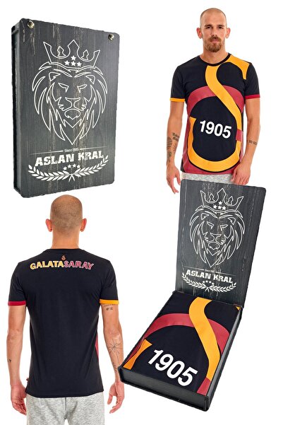 Galatasaray Unisex Black Arma T-Shirt - Original Licensed with Gift Wooden Box
