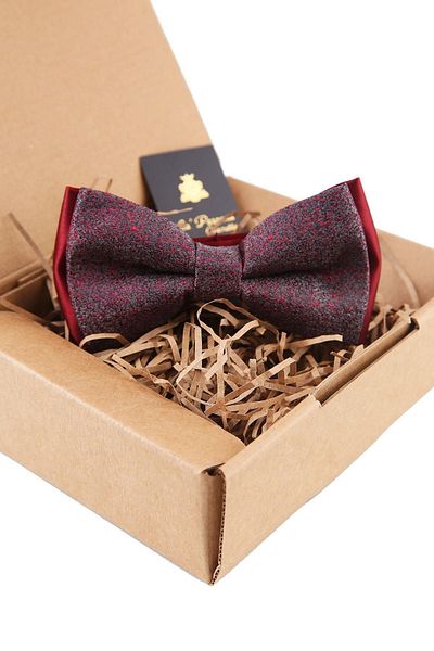 Kravatkolik Gray - Red Sand Pattern Bow Tie P1498