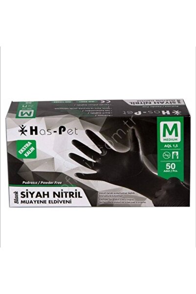 Has-Pet Ekstra Kalın Siyah Nitril Pudrasız Muayene Eldiveni Medium 50'li