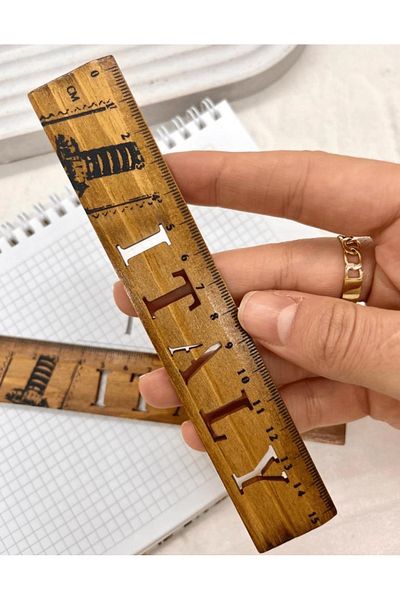 Kağıt Gemi Dükkan Italy Patterned Vintage Mini Wooden Ruler / Bookmark