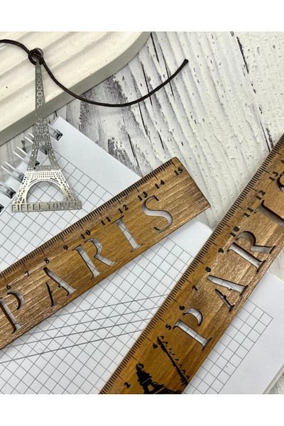 Kağıt Gemi Dükkan Vintage Mini Wooden Ruler / Bookmark with Paris Pattern