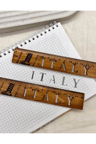 Kağıt Gemi Dükkan Italy Patterned Vintage Mini Wooden Ruler / Bookmark
