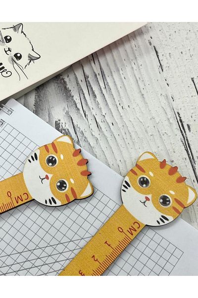 Kağıt Gemi Dükkan Cute Kitten Orange Wooden Ruler / Bookmark