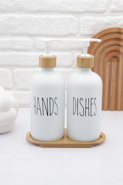 Zeze Home طقم صابون يدوي أبيض وطبق صابون للأطباق مع حامل من الخيزران