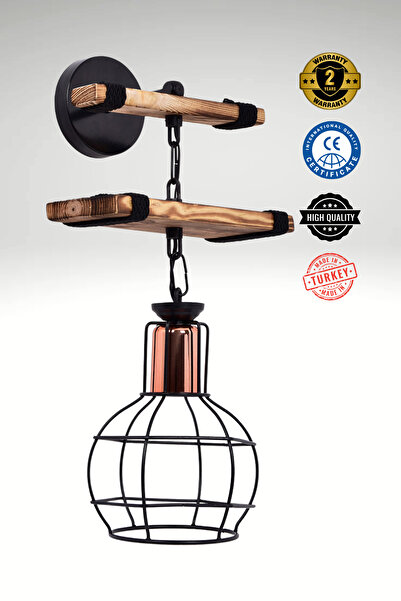 HM AYDINLATMA Fener Duvar Apliği: Nostaljik Bir Dokunuş-Ahşap Desenli, Vintag...