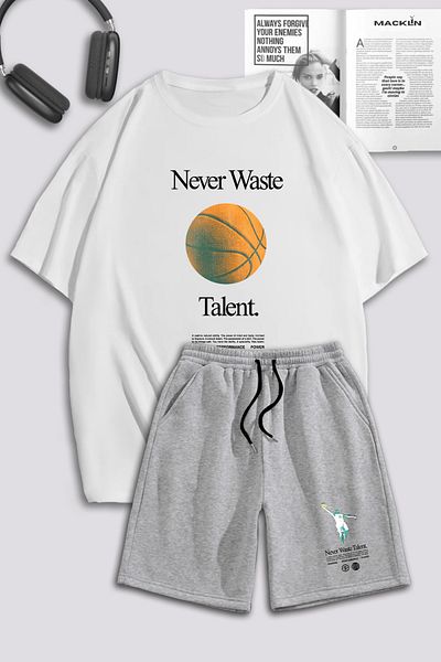 macklin Unisex Γυναικείες/Ανδρικές - Never Waste Basket Σετ φούτερ με στάμπα μεγάλου μεγέθους μπλουζάκι και σορτς