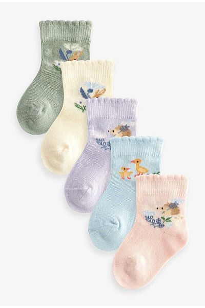 Next Baby مجموعة من 5 جوارب قطنية 100% بنمط حيوانات ملونة