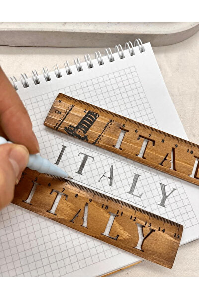 Kağıt Gemi Dükkan Italy Patterned Vintage Mini Wooden Ruler / Bookmark