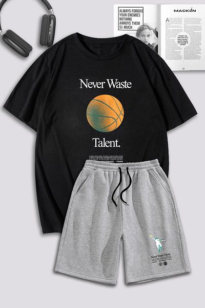macklin Unisex Γυναικείες/Ανδρικές - Never Waste Basket Σετ φούτερ με στάμπα μεγάλου μεγέθους μπλουζάκι και σορτς