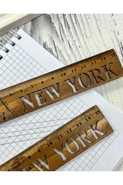 Kağıt Gemi Dükkan Vintage Mini Wooden Ruler / Bookmark with New York Pattern