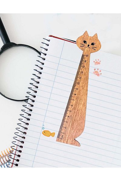 Kağıt Gemi Dükkan Wooden Color Cat Ruler