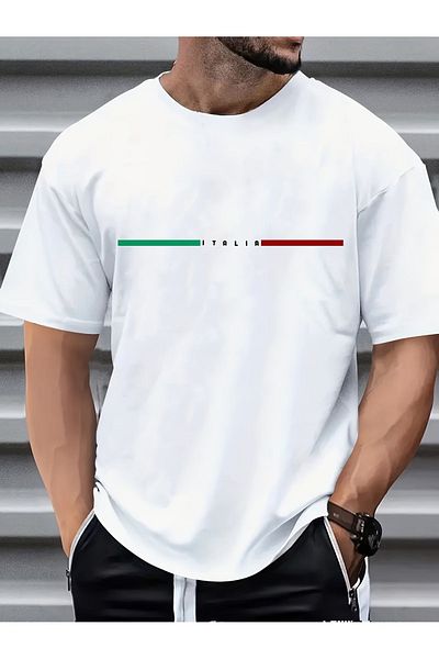 Let's Wear Ανδρικό μπλουζάκι με στάμπα Italia Premium με γιακά ποδηλάτου