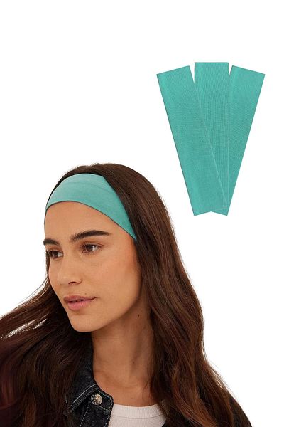 Salvia Dione Turquoise Set of 3 - Cotton, Stretch, and Gym Yoga Pilates Athlete Hair Band for Running Makeup