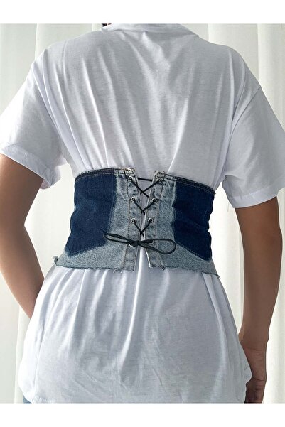 efstyle Corset din denim - Cu dantelă la spate și detaliu la piept