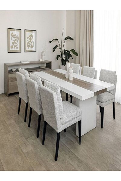 shardywood Beyaz Lake & Ahşap Özel Yemek Masası Mutfak Masası 160 x 80 (Sanda...