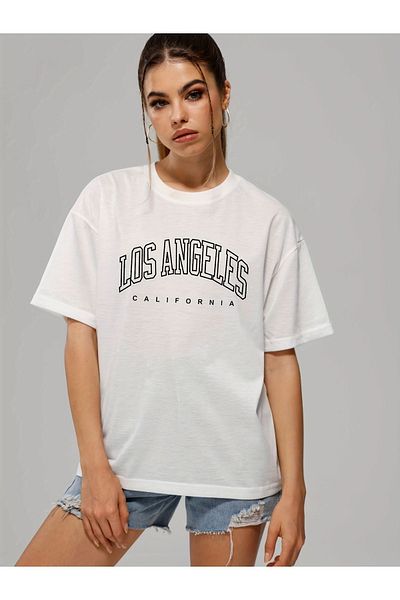 Let's Wear Tricou premium pentru femei - imprimeu Los Angeles, decolteu