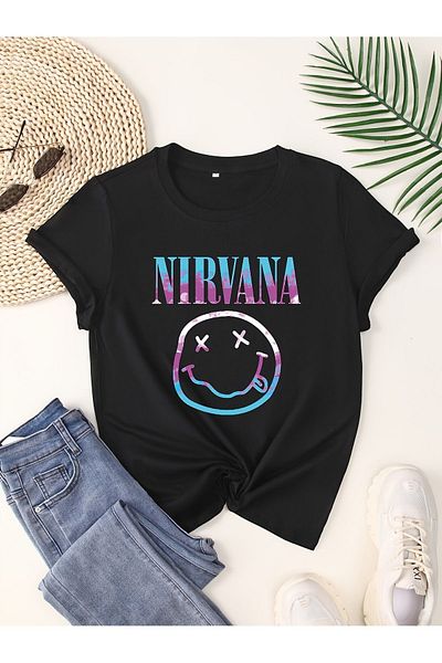 Let's Wear Μπλουζάκι Unisex Nirvana με στάμπα με γιακά ποδηλάτου