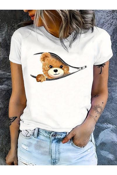 Let's Wear Μπλουζάκι Unisex Bear με στάμπα με λαιμόκοψη