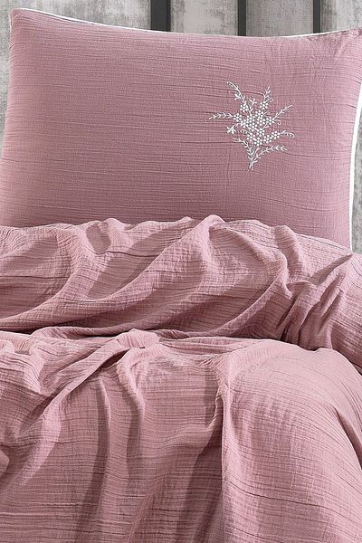Minelya Home Collection Soft Single Muslin Pique Set - 2 Pieces Embroidered Bedspread and Pillowcase