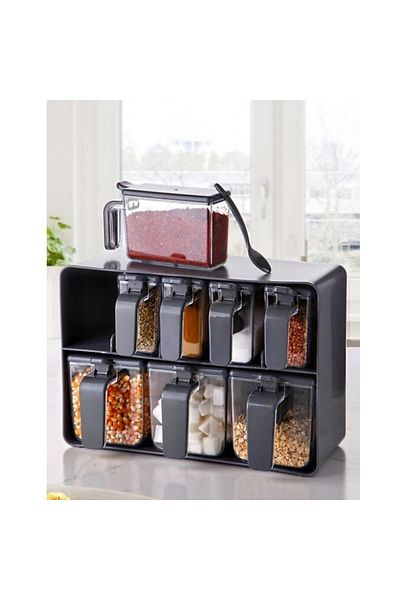 EVİMOL Kitchen Set of 8 - Gray Shelves with Stand, Spoon and Spice, Wall Hanging
