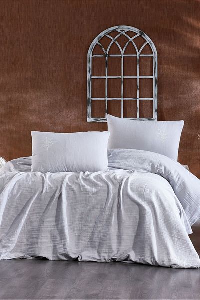 Minelya Home Collection Soft Double Muslin Pique Set - Embroidered 3 Piece Bedspread and Pillowcase