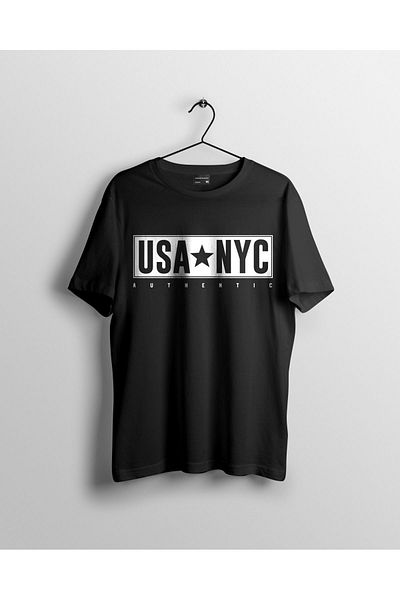 Let's Wear Μπλουζάκι USA NYC με εμπριμέ ποδηλατικό γιακά