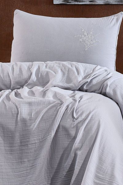 Minelya Home Collection Soft Single Muslin Pique Set - 2 Pieces Embroidered Bedspread and Pillowcase