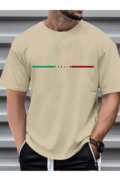 Let's Wear Ανδρικό μπλουζάκι με στάμπα Italia Premium με γιακά ποδηλάτου