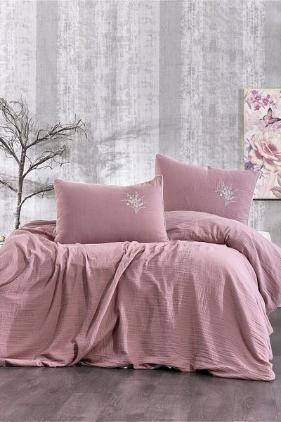 Minelya Home Collection Soft Double Muslin Pique Set - Embroidered 3 Piece Bedspread and Pillowcase