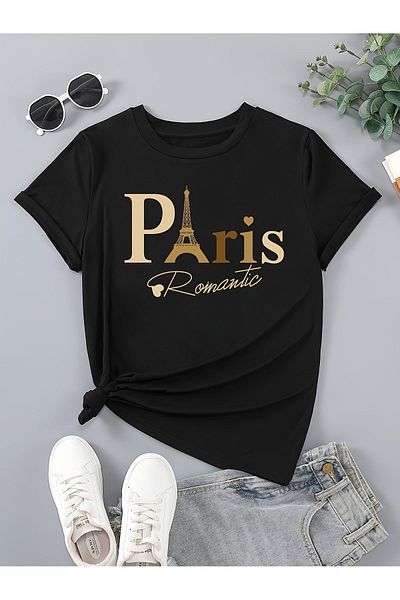 Let's Wear Μπλουζάκι Unisex Paris Printed Crew Neck Premium