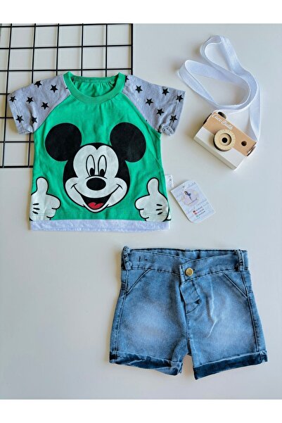 cacobutik طقم شورت و جينز مريح بطبعة ميكي
