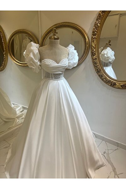 GAMZE Saten gelinlik ,gelinlik,incili saten gelinlik