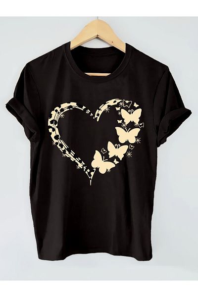 Let's Wear Μπλουζάκι Unisex Heart Printed Premium με γιακά ποδηλάτου