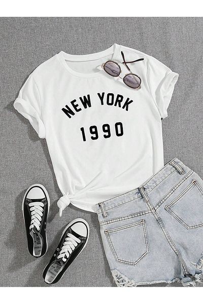 Let's Wear Μπλουζάκι με στάμπα New York από 100% βαμβάκι με ποδηλατικό γιακά