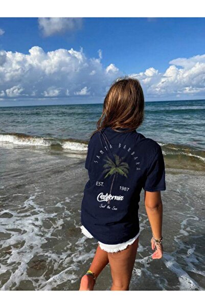 NoVibe تي شيرت قطني بأكمام قصيرة مطبوع عليه سانتا باربرا للجنسين