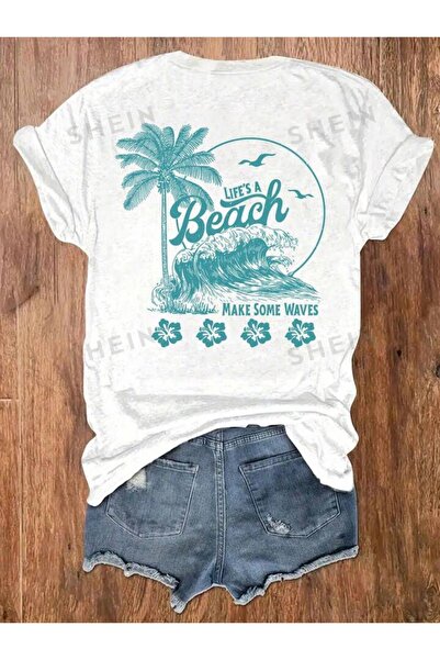 NoVibe Tricou unisex cu mânecă scurtă, 100% bumbac, imprimat „Life’s A Beach”.