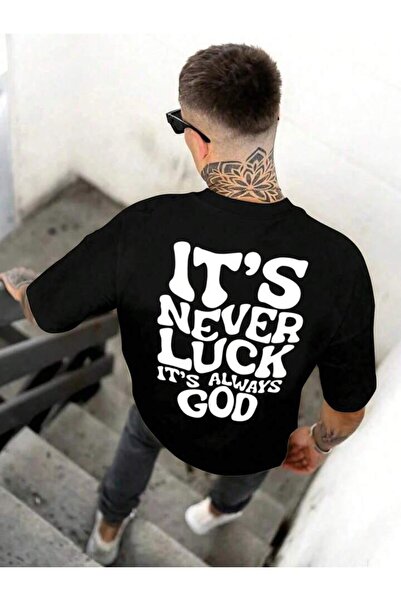 NoVibe Tricou unisex cu mânecă scurtă, 100% bumbac, imprimat It's Never Luck