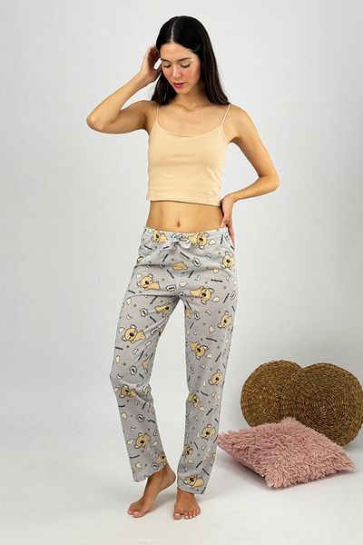 Betimoda Parte de jos de pijama din bumbac cu model Koala gri - țesătură respirabilă și elastică pentru talie