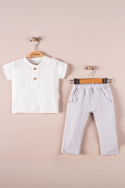 Lamonde Unisex Children's Double Set - Muslin Fabric, 100% Cotton, Short Sleeve, 2-5 Years