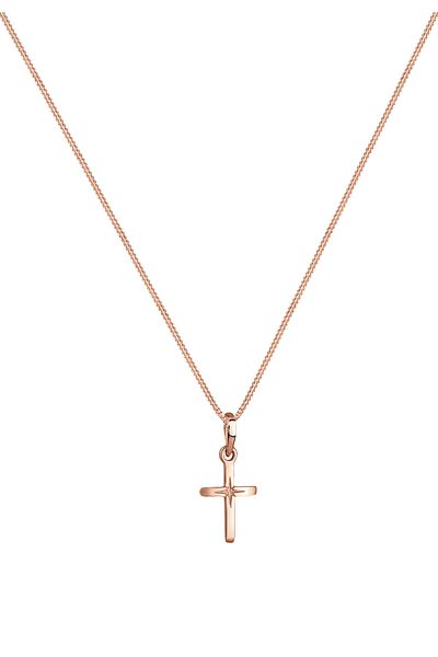 ELLI Halskette Damen Kreuz Anhänger mit Sterngravur filigran aus 925 Sterling Silber