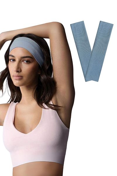 Salvia Dione Light Blue 2-Piece Cotton Stretchy Bandana - Running, Gym, Yoga, Pilates Sports Headband Set