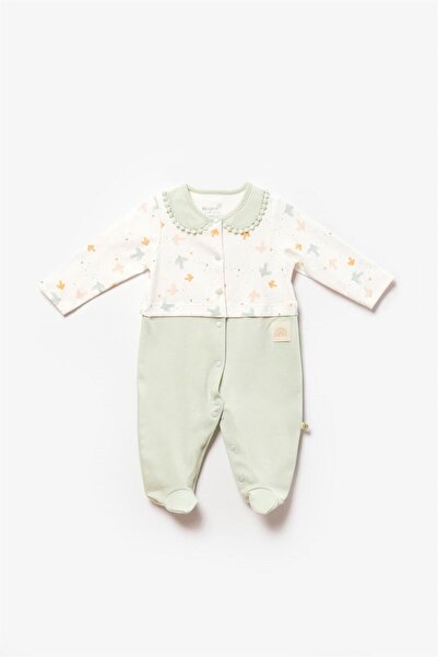 Biorganic Kız Bebek Tiny Birds Patikli Tulum Ekru Yeşil 60716