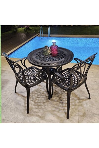 hascollection Siyah plastik Ferforje 2 sandalye 1 masa demonte