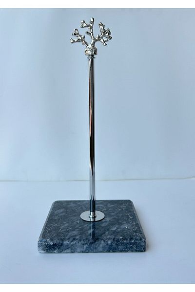 bemdesign Square Marble Decorative Roll Paper Towel Holder Bathroom - Kitchen Organizer - Smoked Marble - Silver